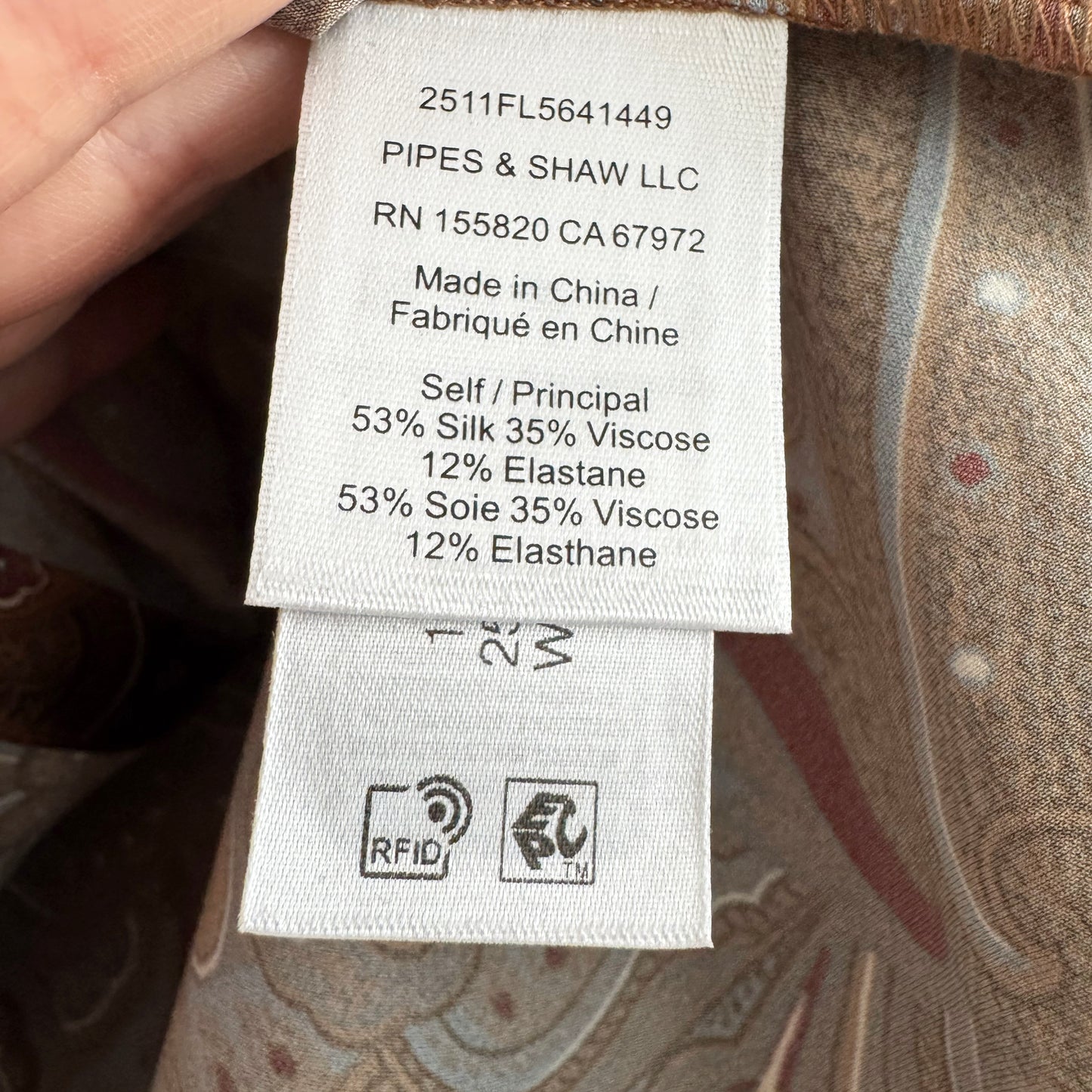 Veronica Beard "Francine" Paisley Stretch Silk Blouse in Brown, size 6