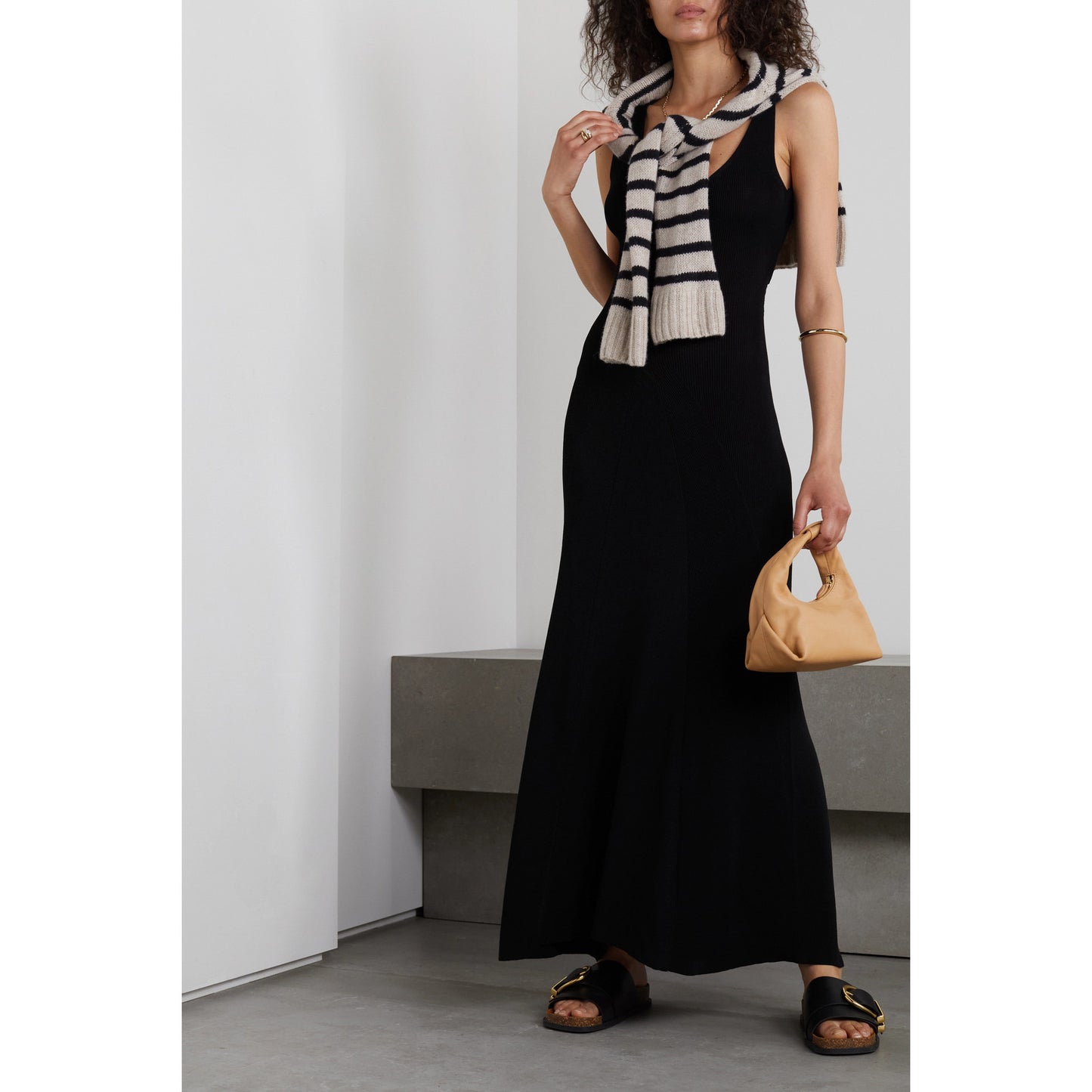 CAES Cut-Out Back Sleeveless Maxi Dress in Black, size Large