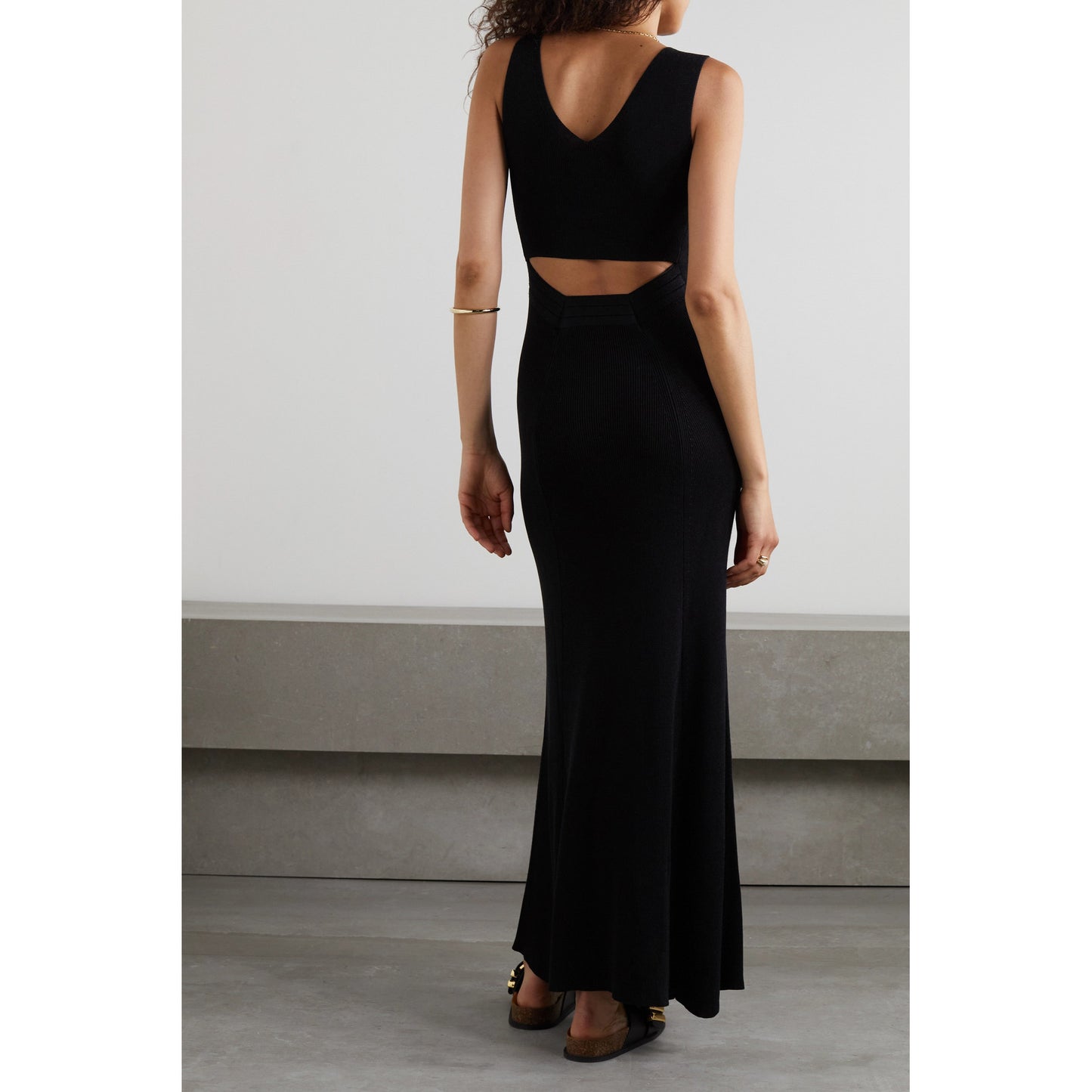 CAES Cut-Out Back Sleeveless Maxi Dress in Black, size Large