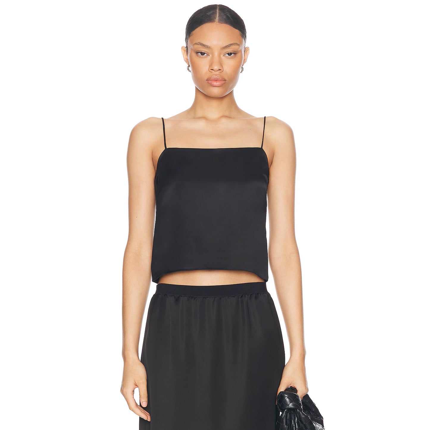 Wardrobe NYC Cropped Satin Tank in Black, size Small