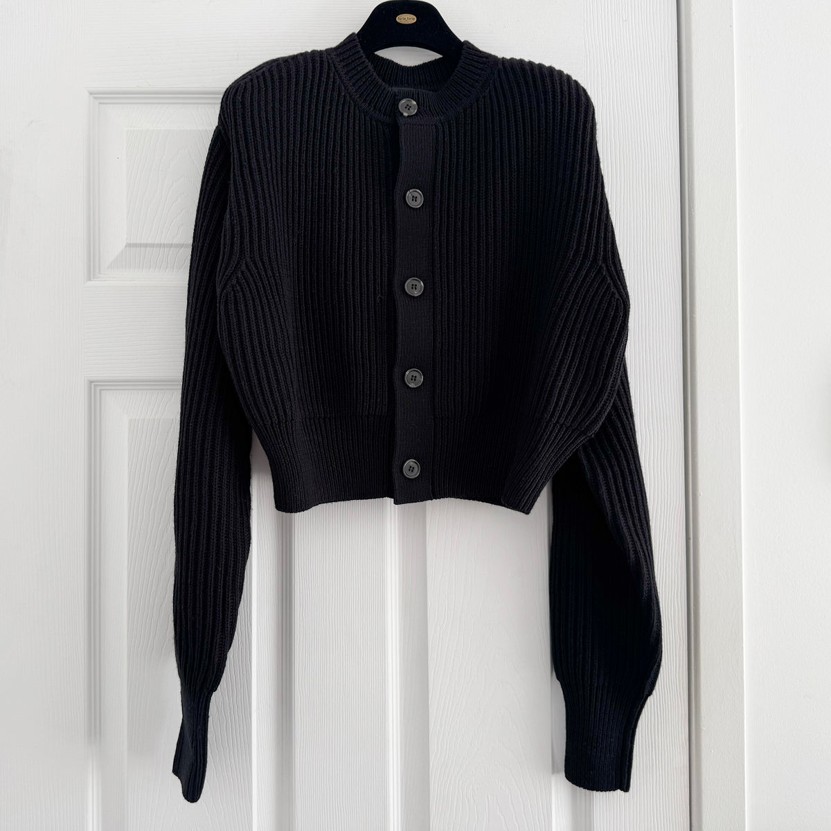 Wardrobe NYC x H&M Cropped Cardigan with Shoulder Pads in Black, size Small