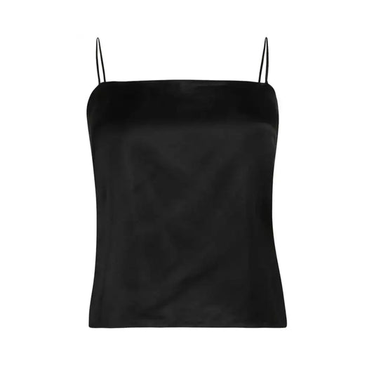 Wardrobe NYC Cropped Satin Tank in Black, size Small