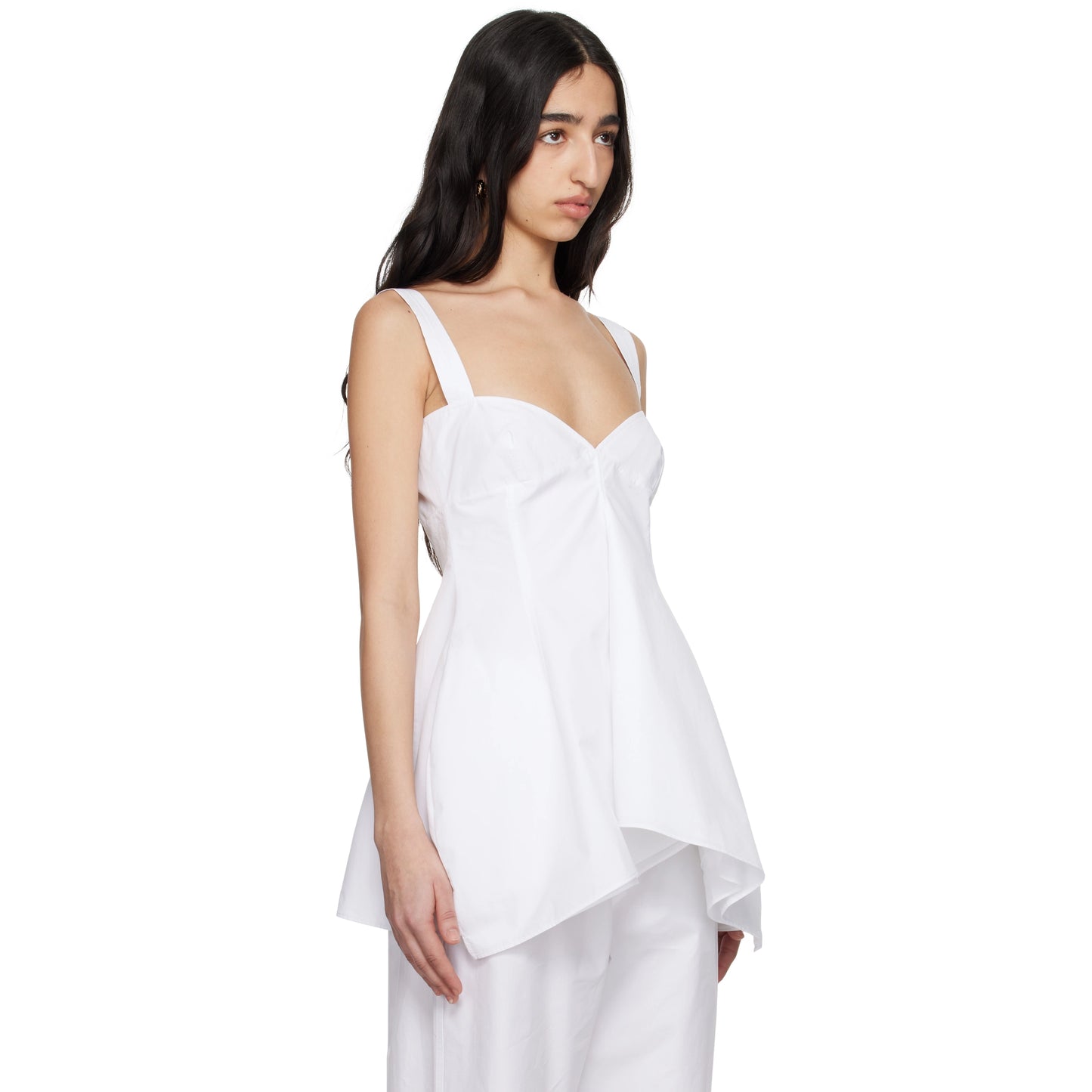 Carven Asymmetric Poplin Tank in White, size 36