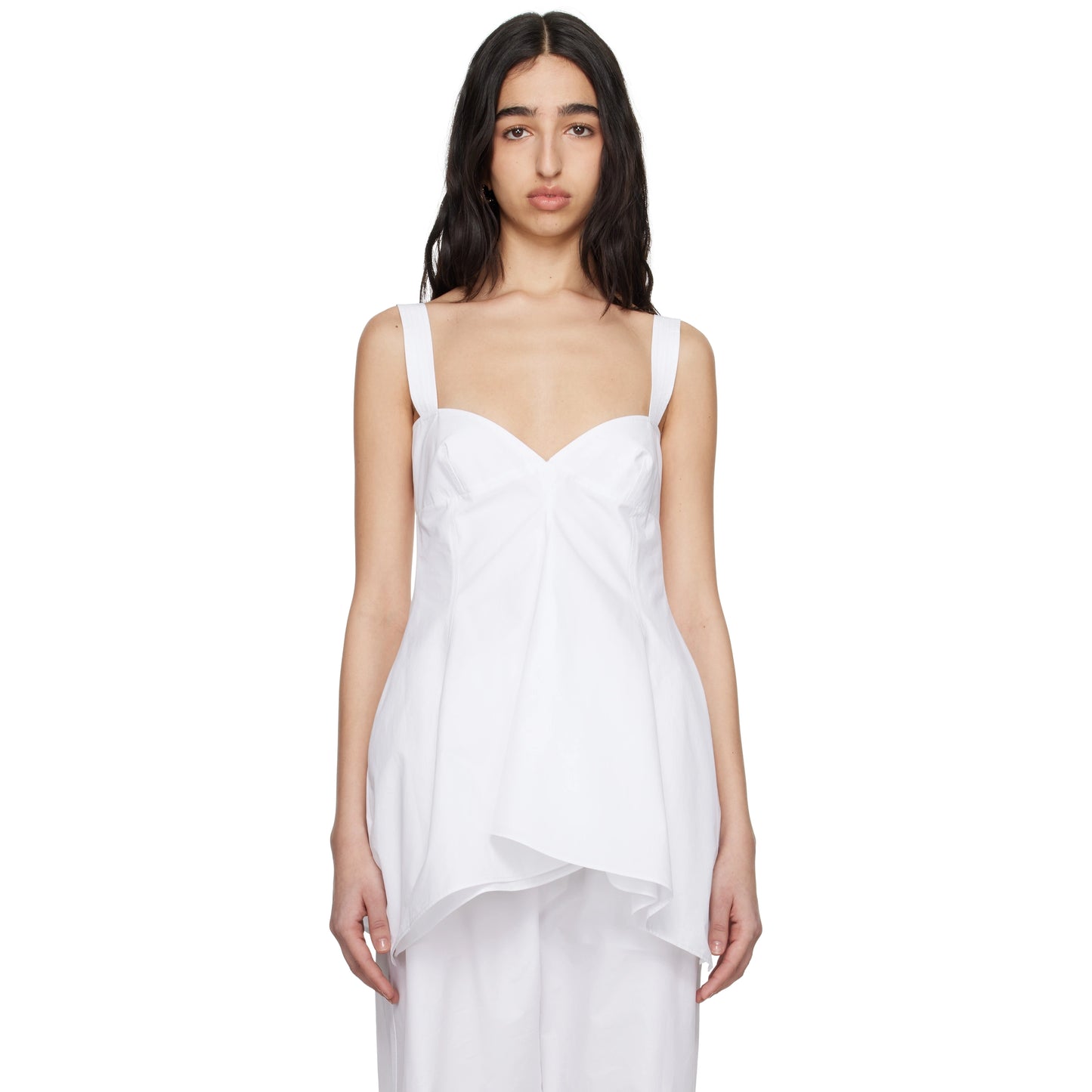 Carven Asymmetric Poplin Tank in White, size 36