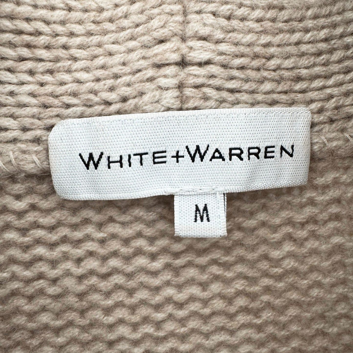 White + Warren Fringe Trim Wool/Cashmere Cardigan in Beige, size Medium
