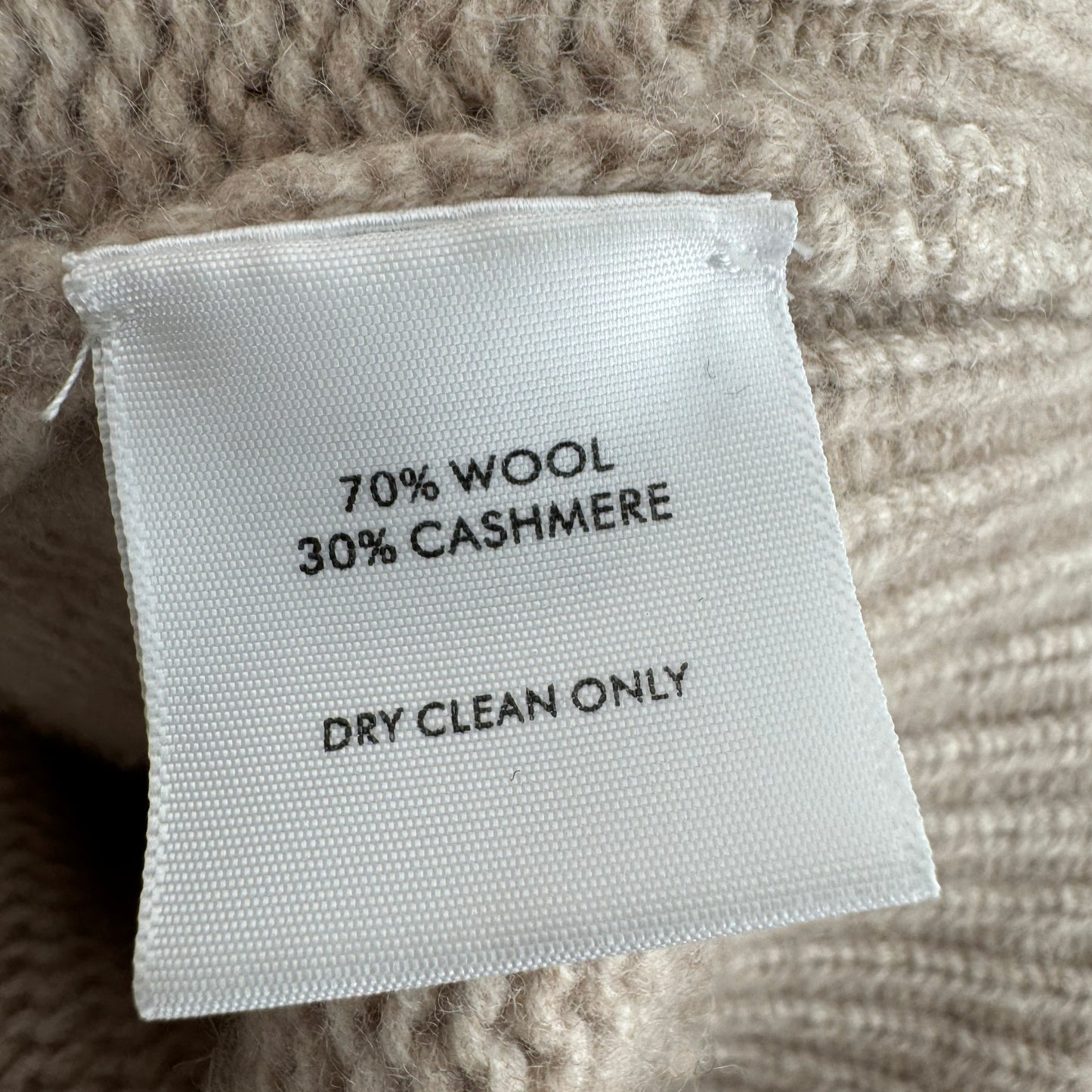 White + Warren Fringe Trim Wool/Cashmere Cardigan in Beige, size Medium