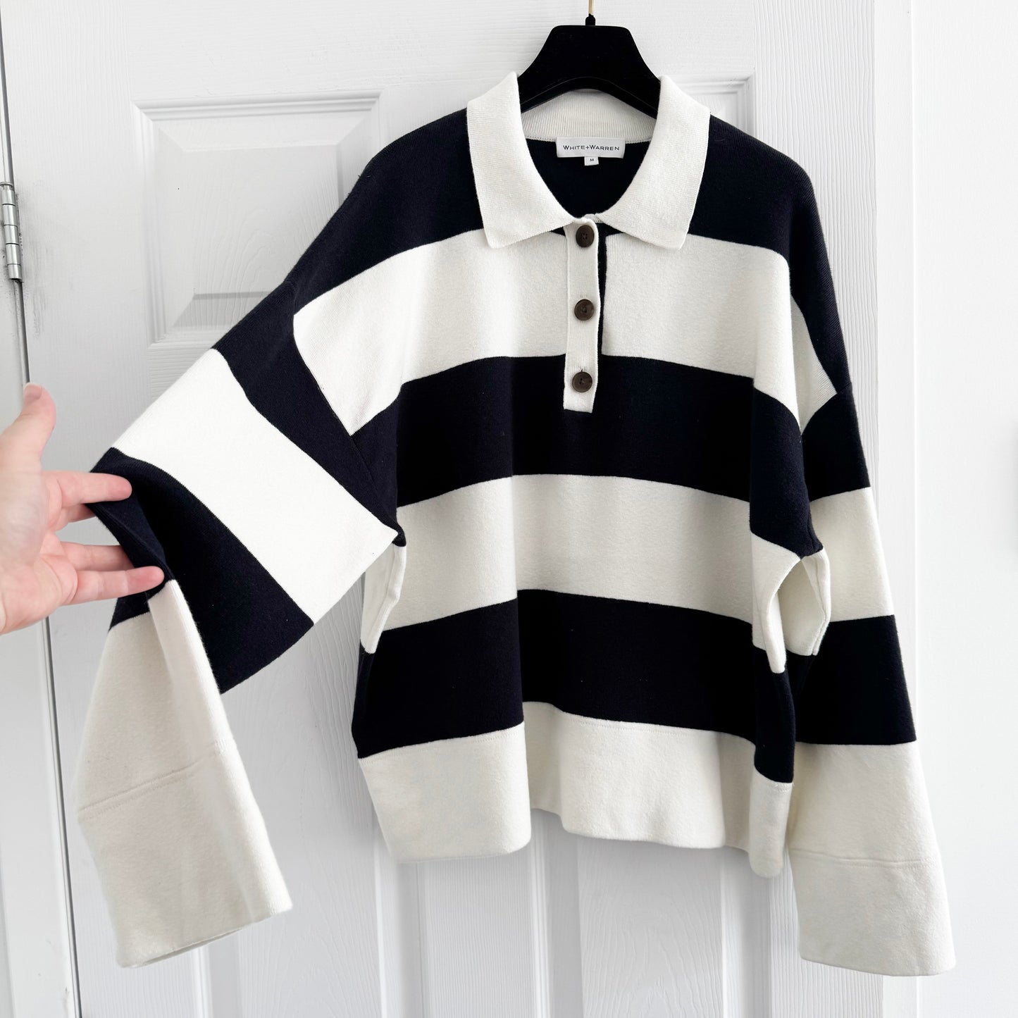 White & Warren Striped Rugby Shirt, Size Medium.