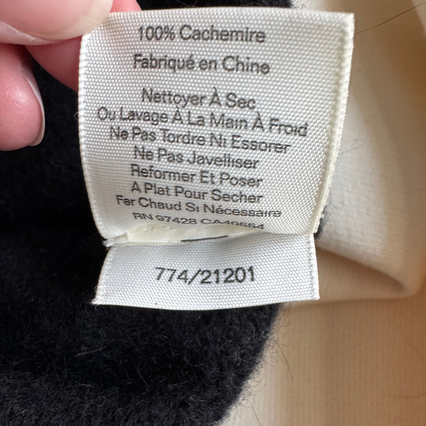 White + Warren Luxe Pocket Cashmere Sweater in "Black", Size Medium