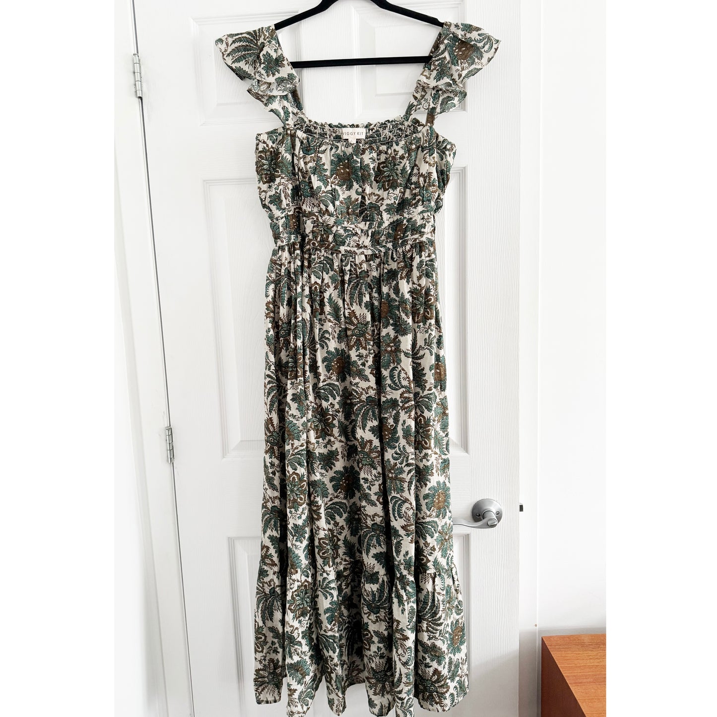 Wiggy Kit "Carmen" Linen Dress in "Green Jungle Print", size Large