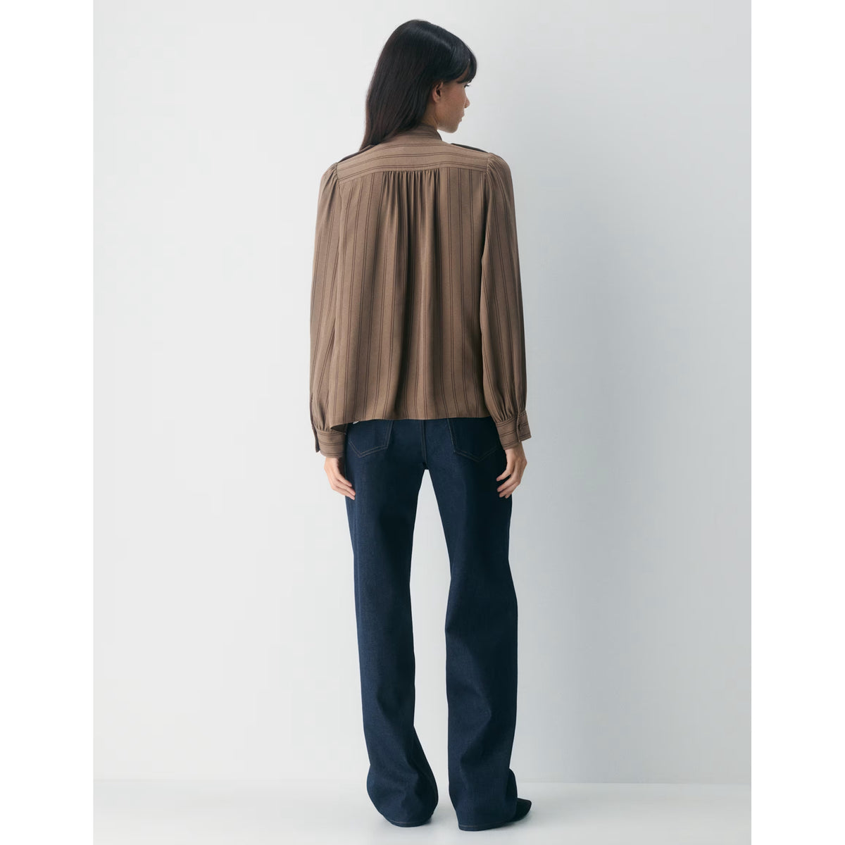 Wilfred "Overture" Crepe Blouse in Taupe/Brown Stripe, size Small
