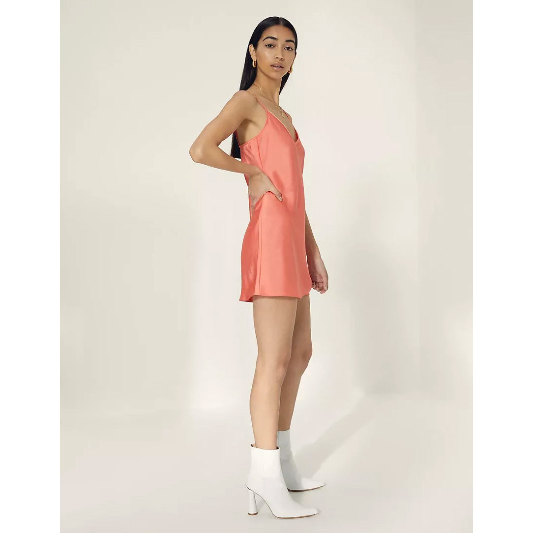 Wilfred Satiny Slip Mini Dress in Coral, size Small