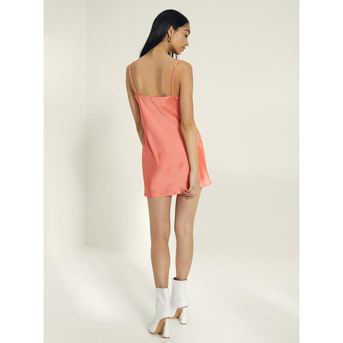 Wilfred Satiny Slip Mini Dress in Coral, size Small