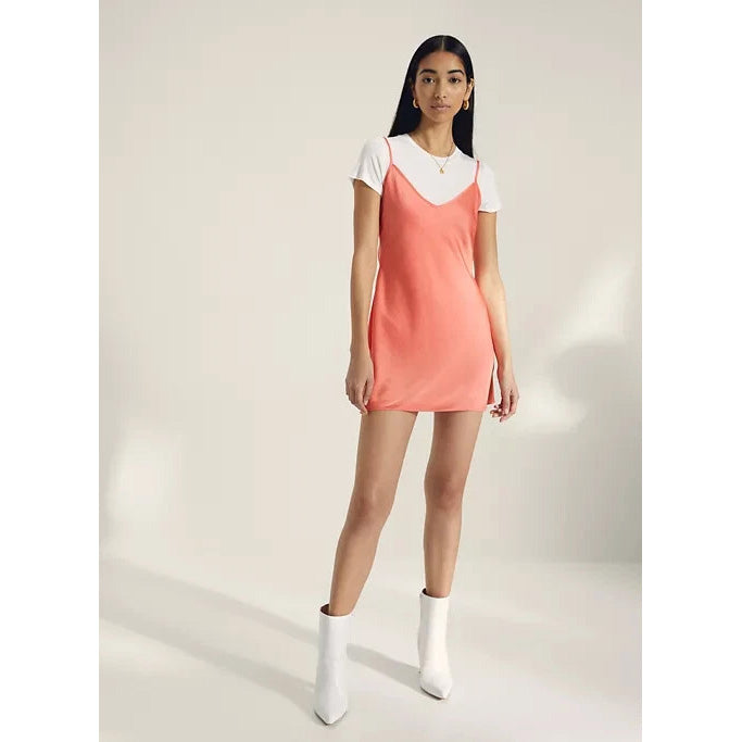 Wilfred Satiny Slip Mini Dress in Coral, size Small