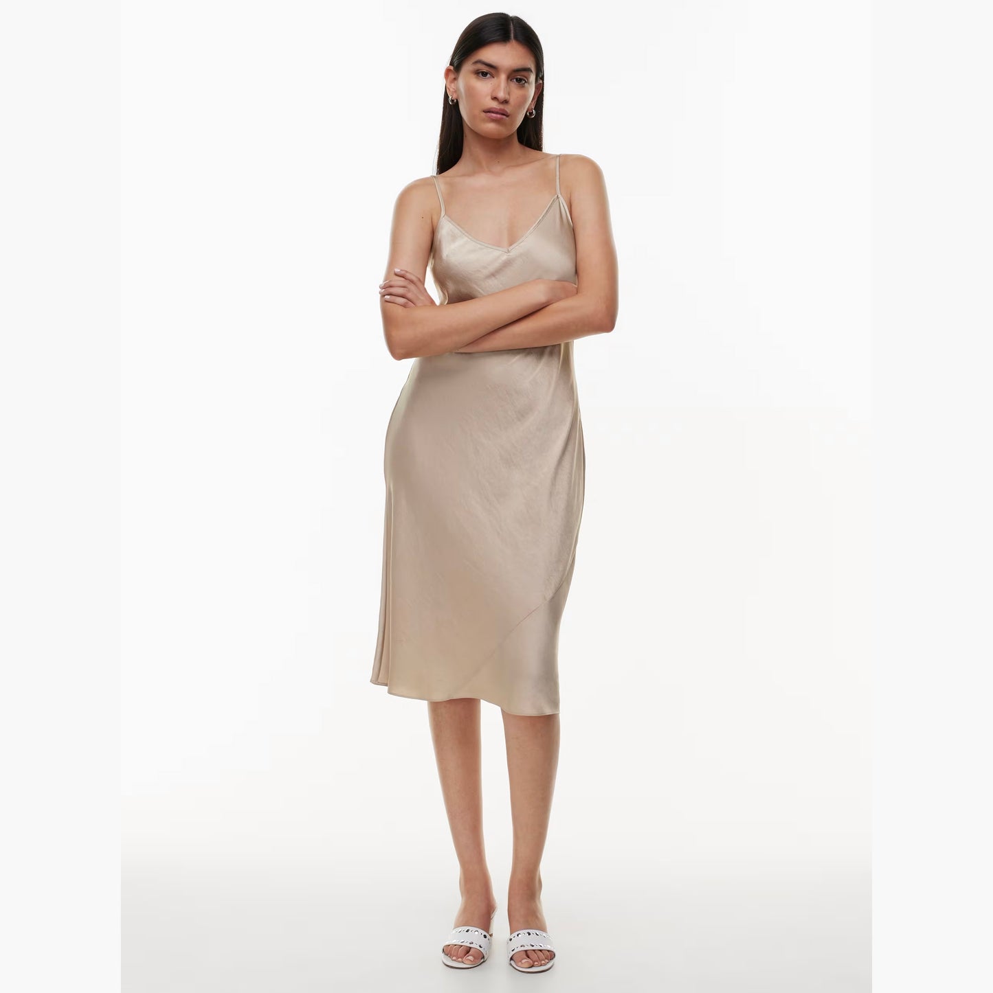 Wilfred Satiny Slip Dress in Beige, size XS