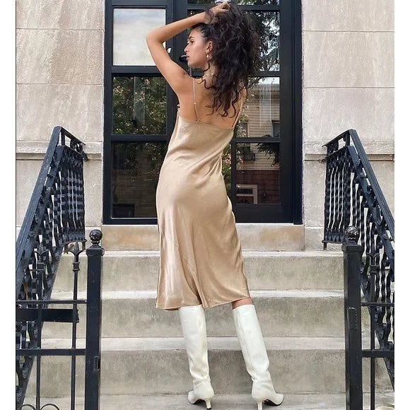 Wilfred Satiny Slip Dress in Beige, size XS