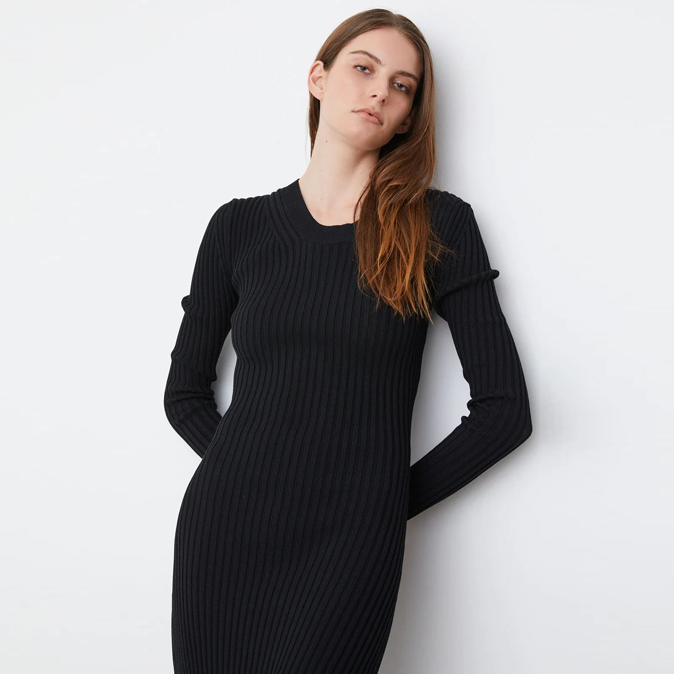 CAES Open-Back Ribbed-Knit Midi Dress in Black, size Large (fits M/L)