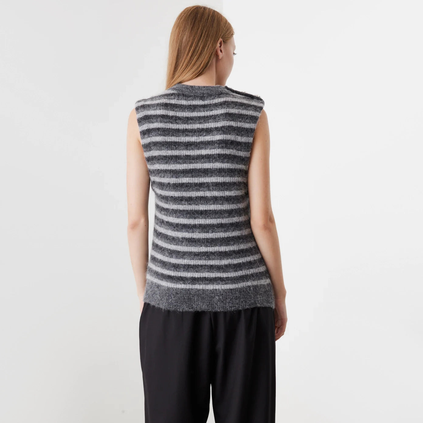 Ganni Striped Sleeveless Knit in Paloma Grey, size Small