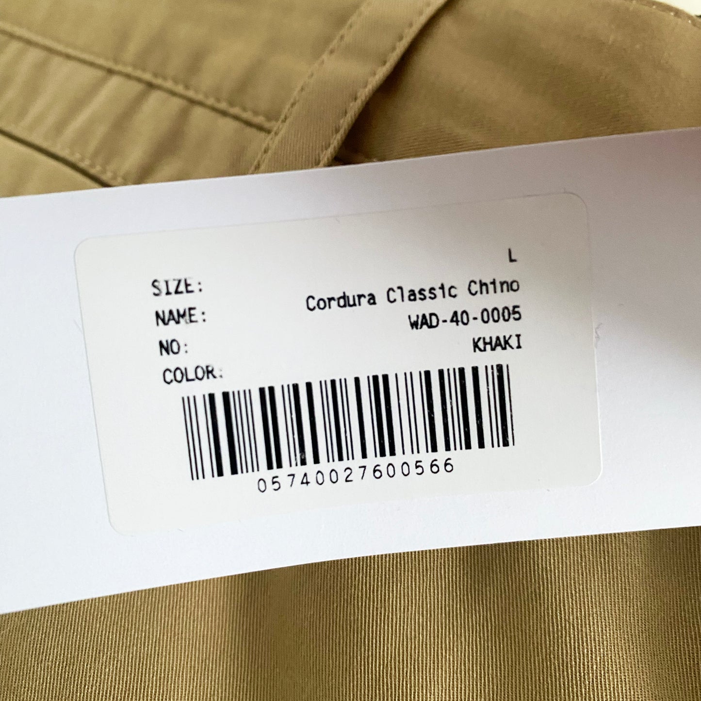 Works And Days "Cordura" classic chino in Khaki, size Large