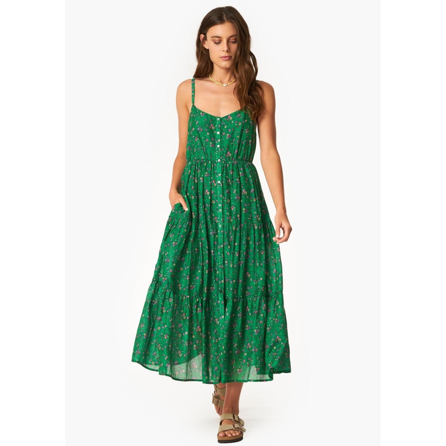 Xirena "Sophie" Floral Print Dress in Green, size Medium