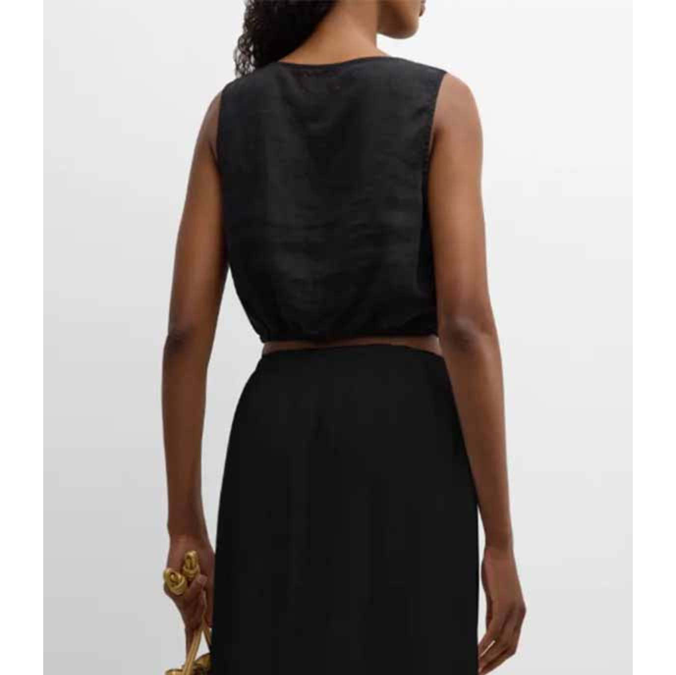 Xirena "Tallie" Cropped Linen Top in Black, size Small