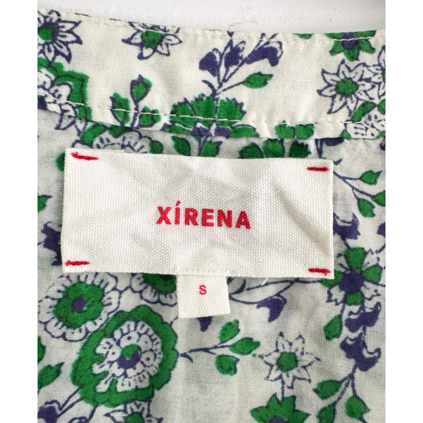 Xirena "Sydell" Printed Cotton Shirt in Green, size Small