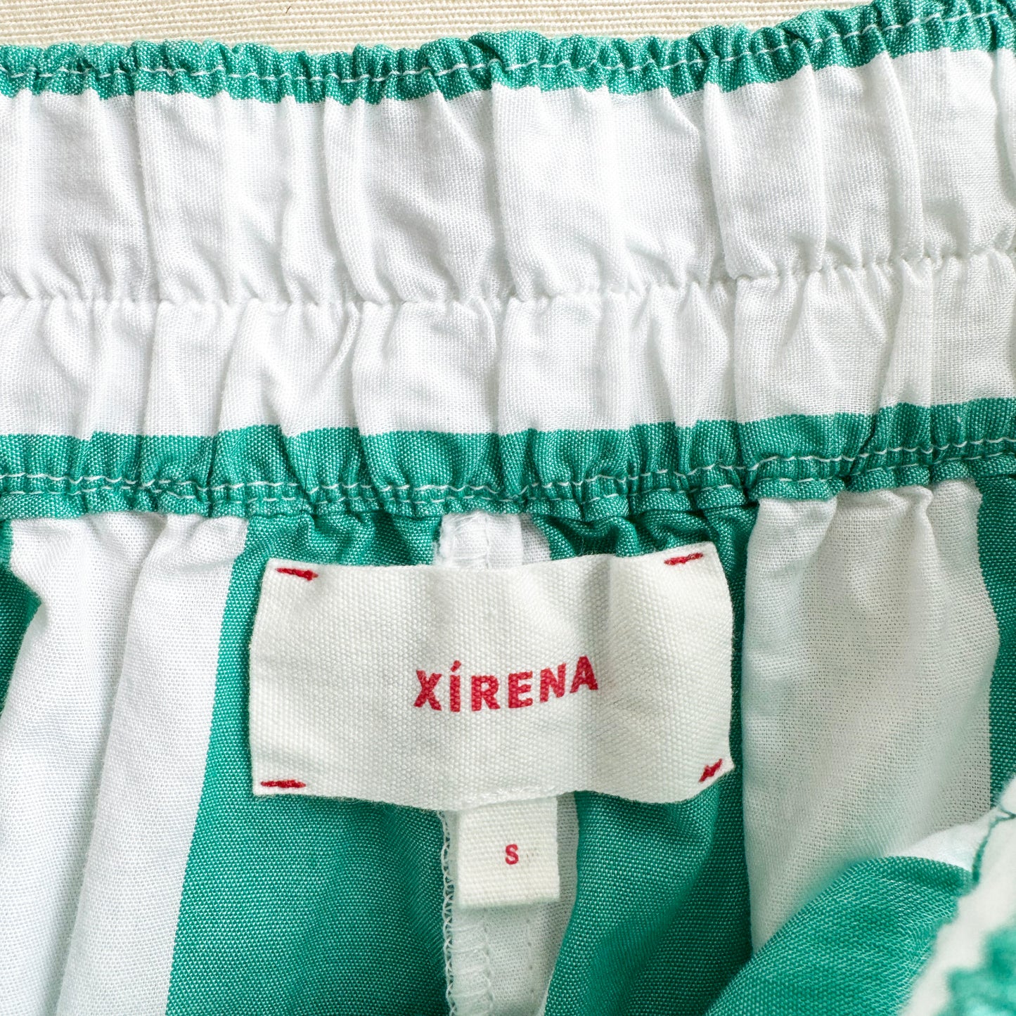 Xirena "Caysen" Striped Cotton Shorts in Julep Green, size Small