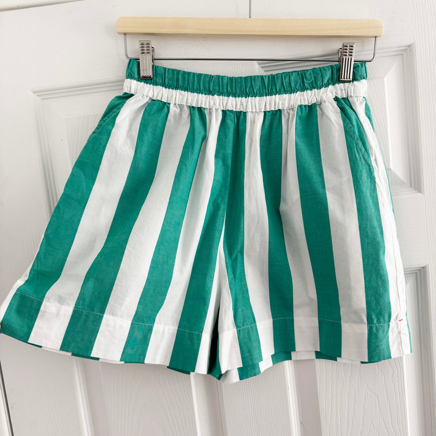 Xirena "Caysen" Striped Cotton Shorts in Julep Green, size Small