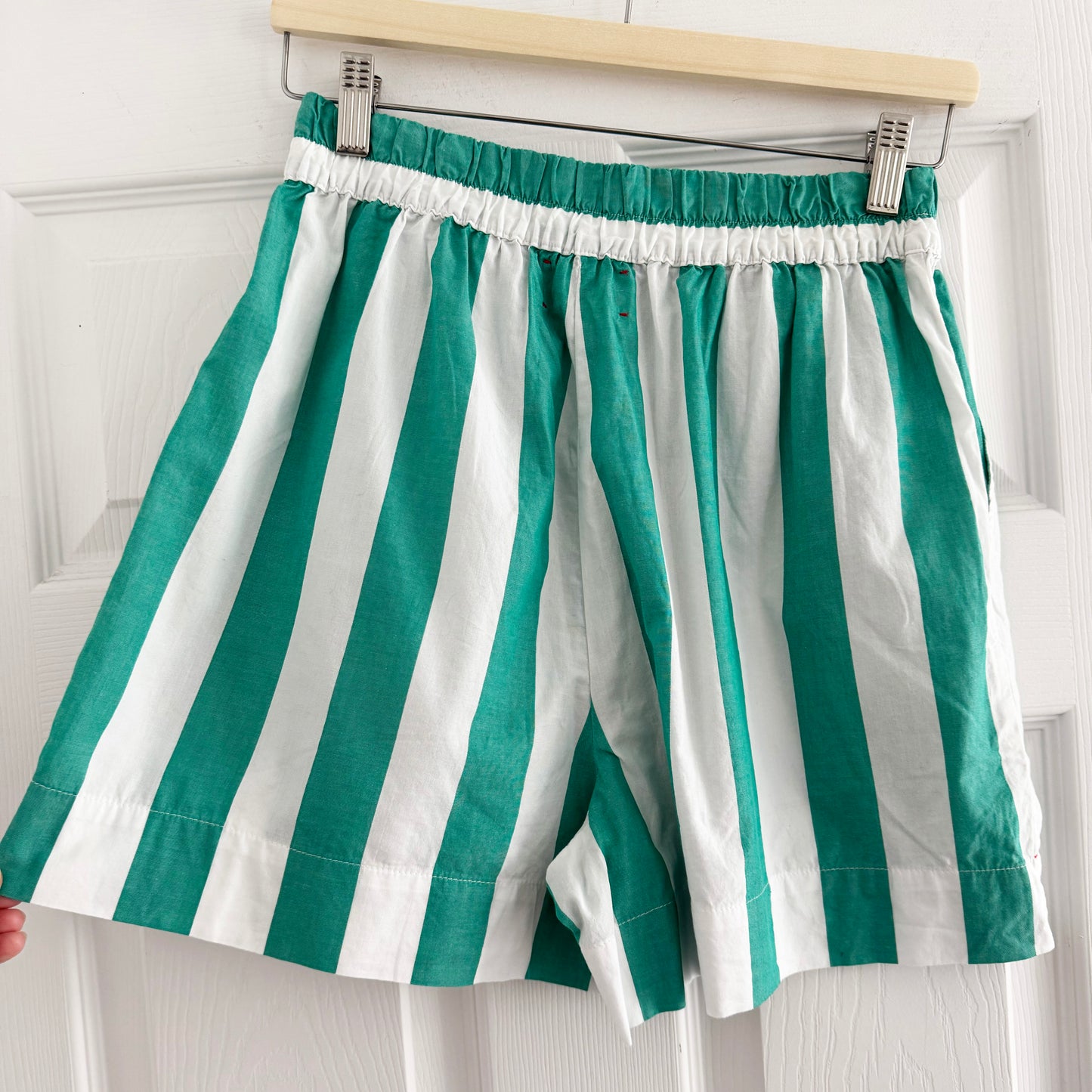 Xirena "Caysen" Striped Cotton Shorts in Julep Green, size Small