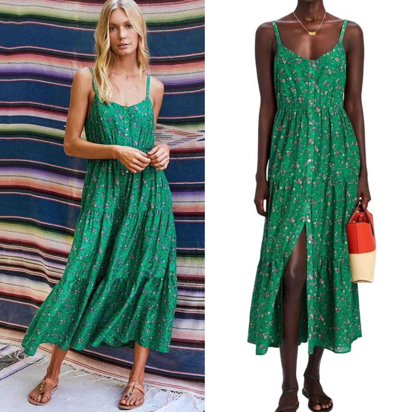 Xirena "Sophie" Floral Print Dress in Green, size Medium