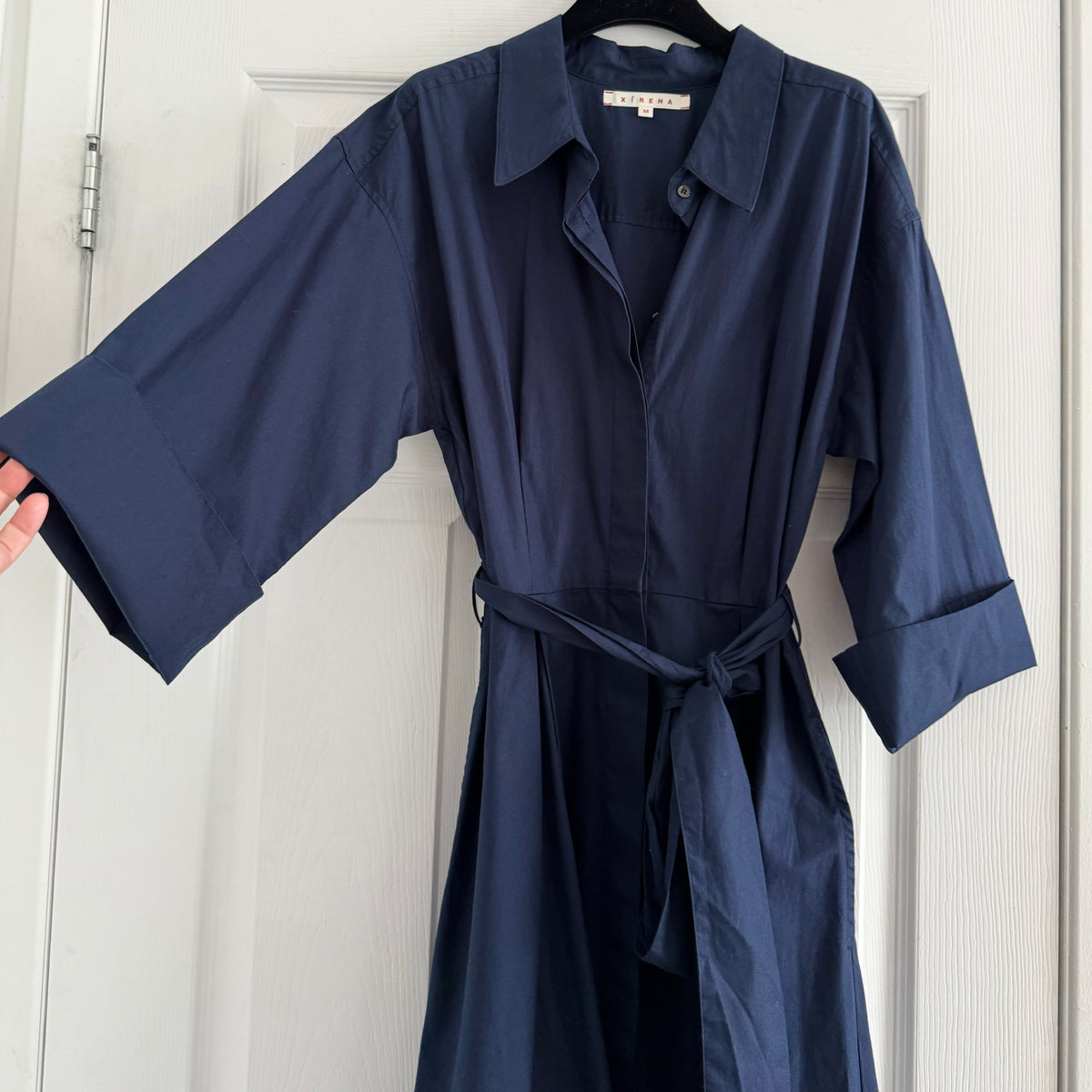 Xirena Cotton Shirtdress in Navy, size Medium