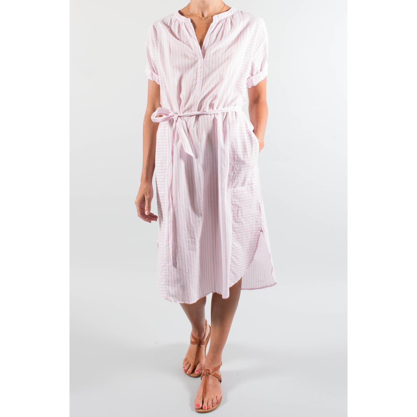 Xirena Striped Midi Dress in Pink, size Medium