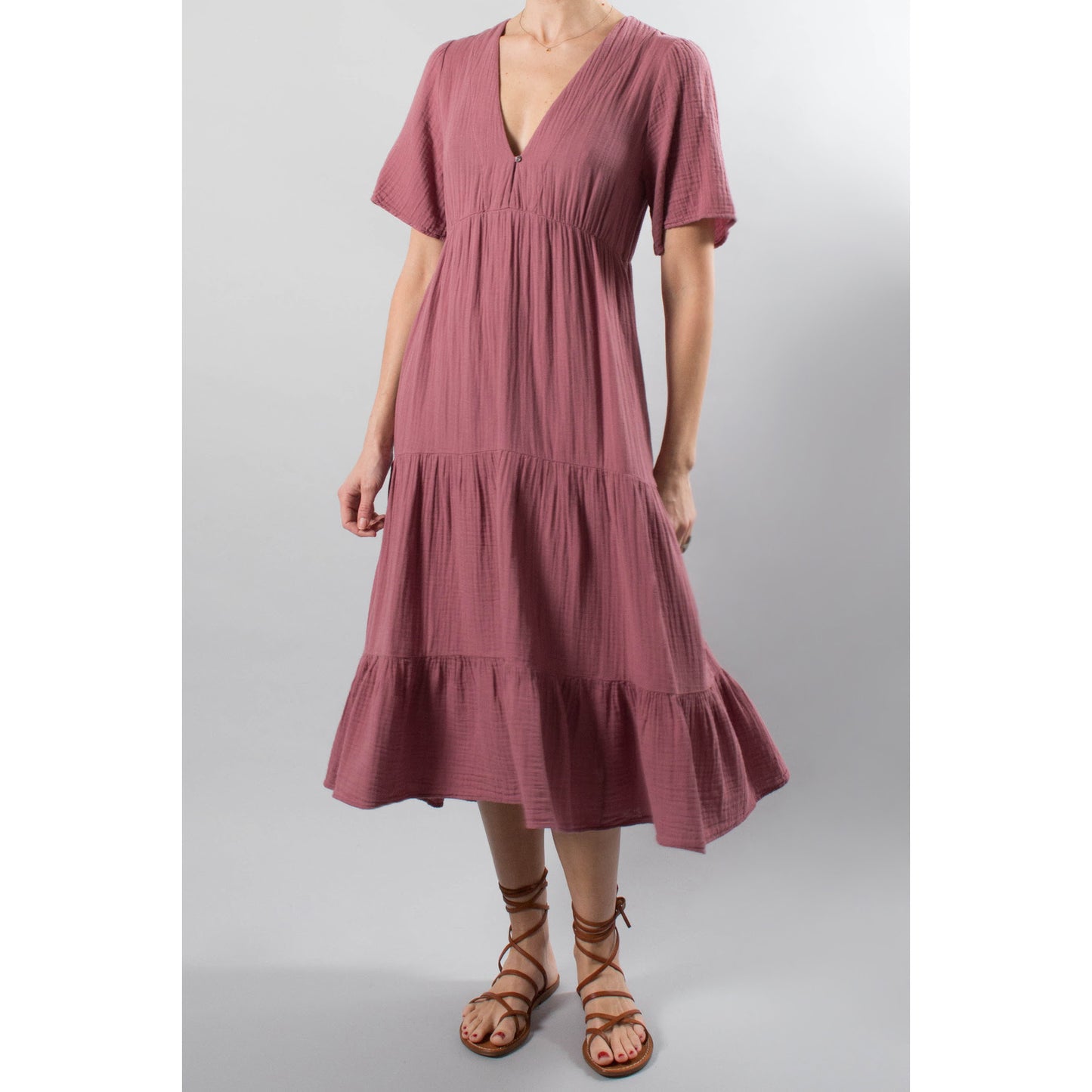 Xirena Tiered Cotton Gauze Dress in Pink, size XS