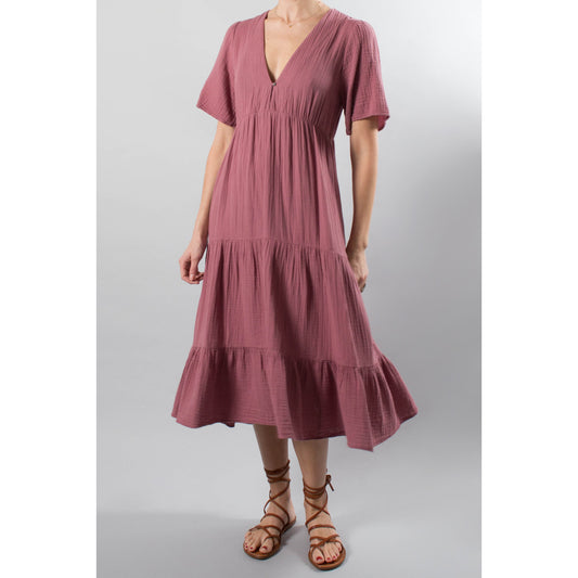 Xirena Tiered Cotton Gauze Dress in Pink, size XS