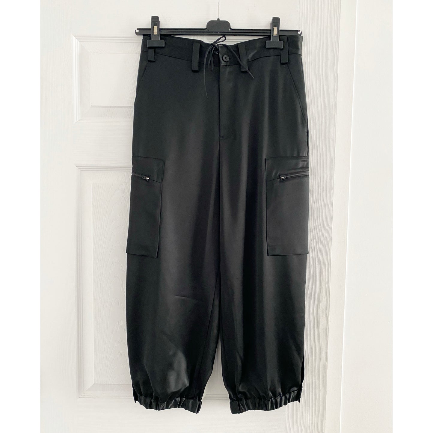 Y-3 Satin Joggers in Black, size Small