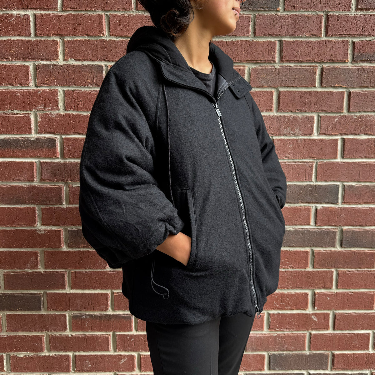 Y-3 Wool Puffer Jacket in Black, size Small