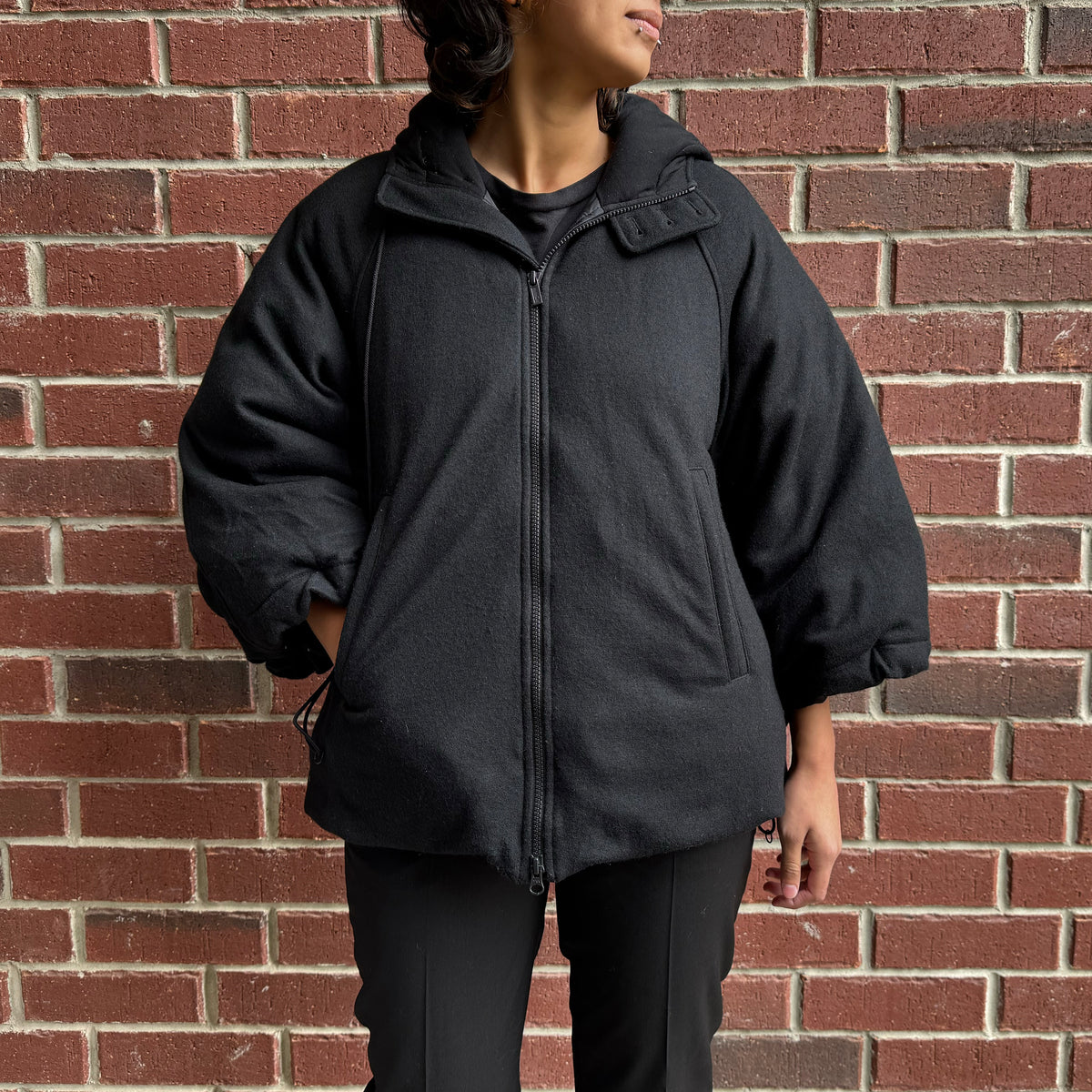 Y-3 Wool Puffer Jacket in Black, size Small