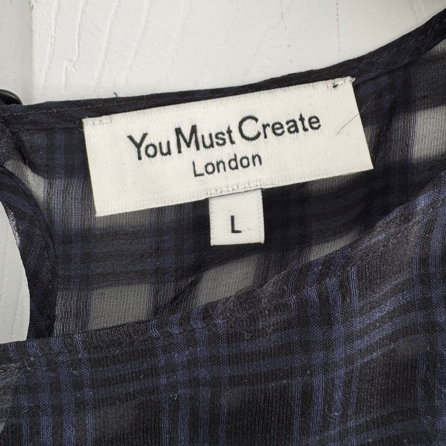 You Must Create "Cruz" Big Pleat Gingham Dress in Navy, size Large