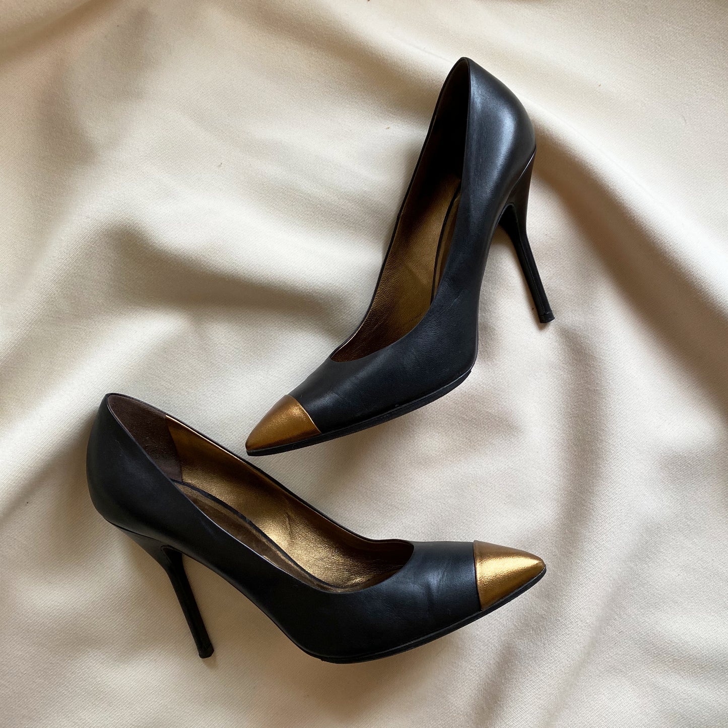 YSL black pumps with gold cap toe, size 41