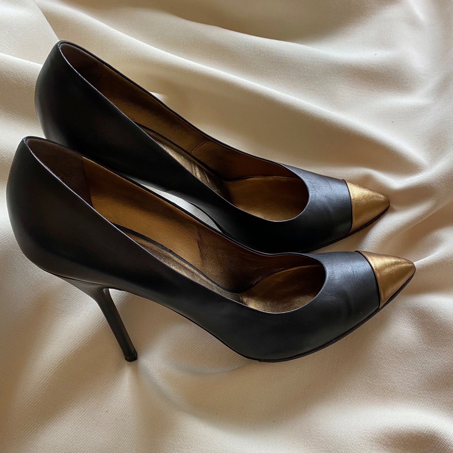 YSL black pumps with gold cap toe, size 41