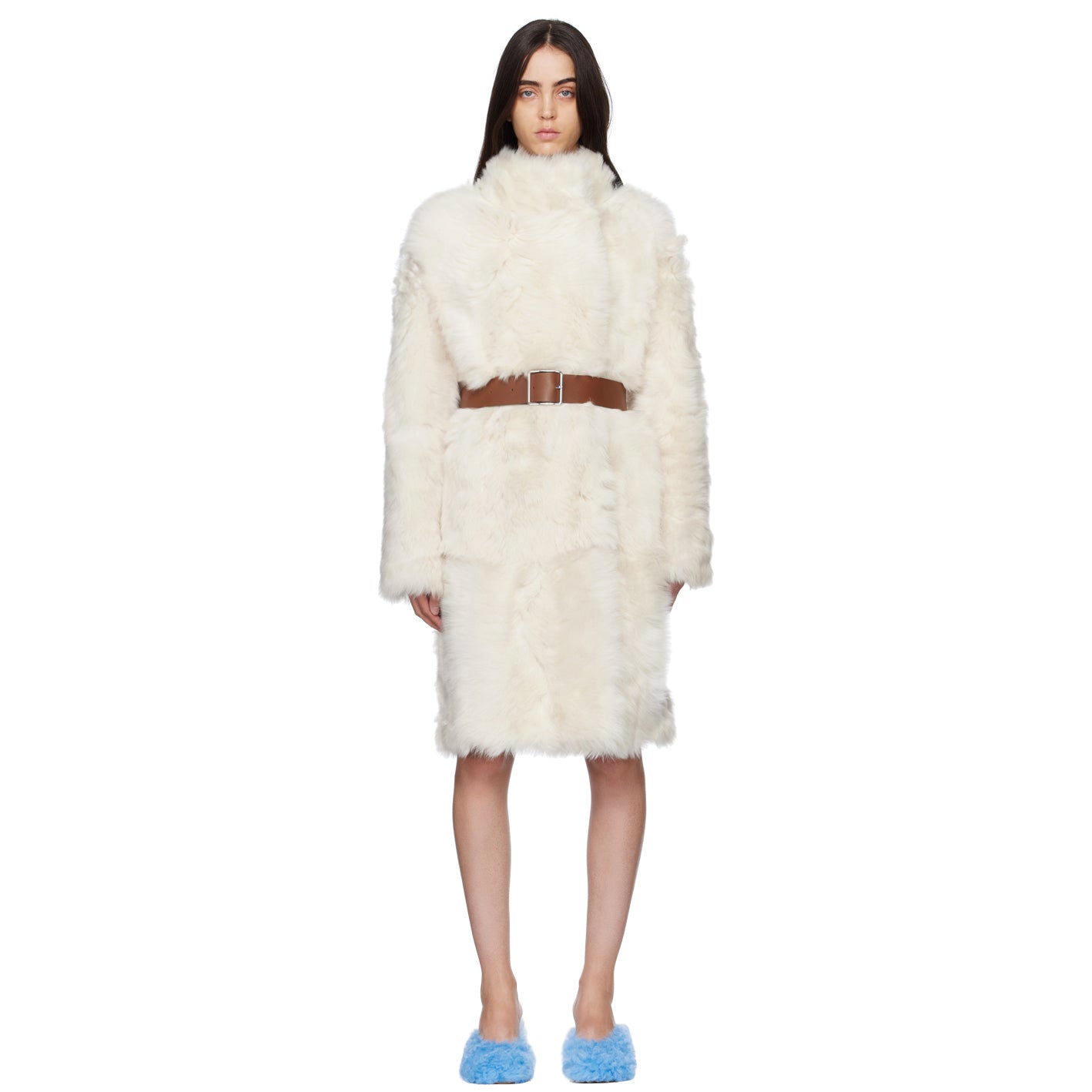 Yves Salomon Ivory Lamb Fur Coat w Belt, size 38 (fits 4/6)
