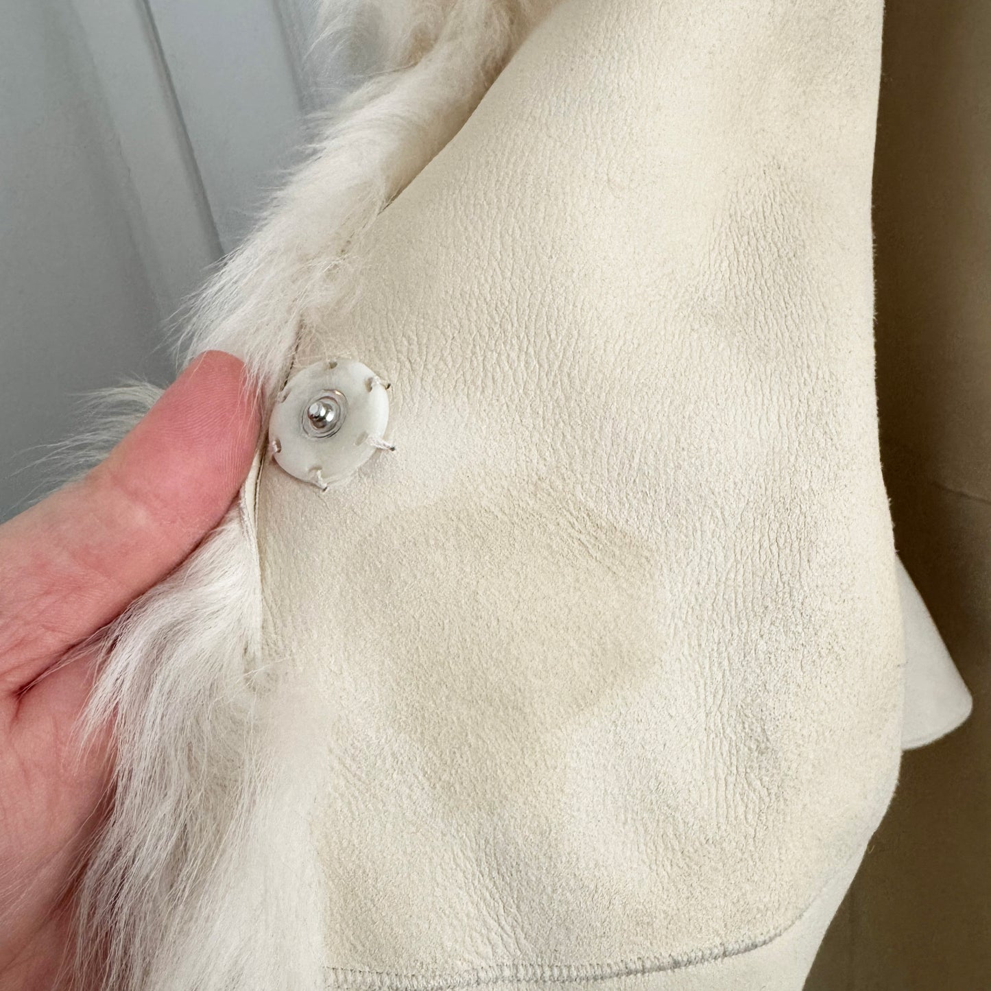 Yves Salomon Ivory Lamb Fur Coat w Belt, size 38 (fits 4/6)