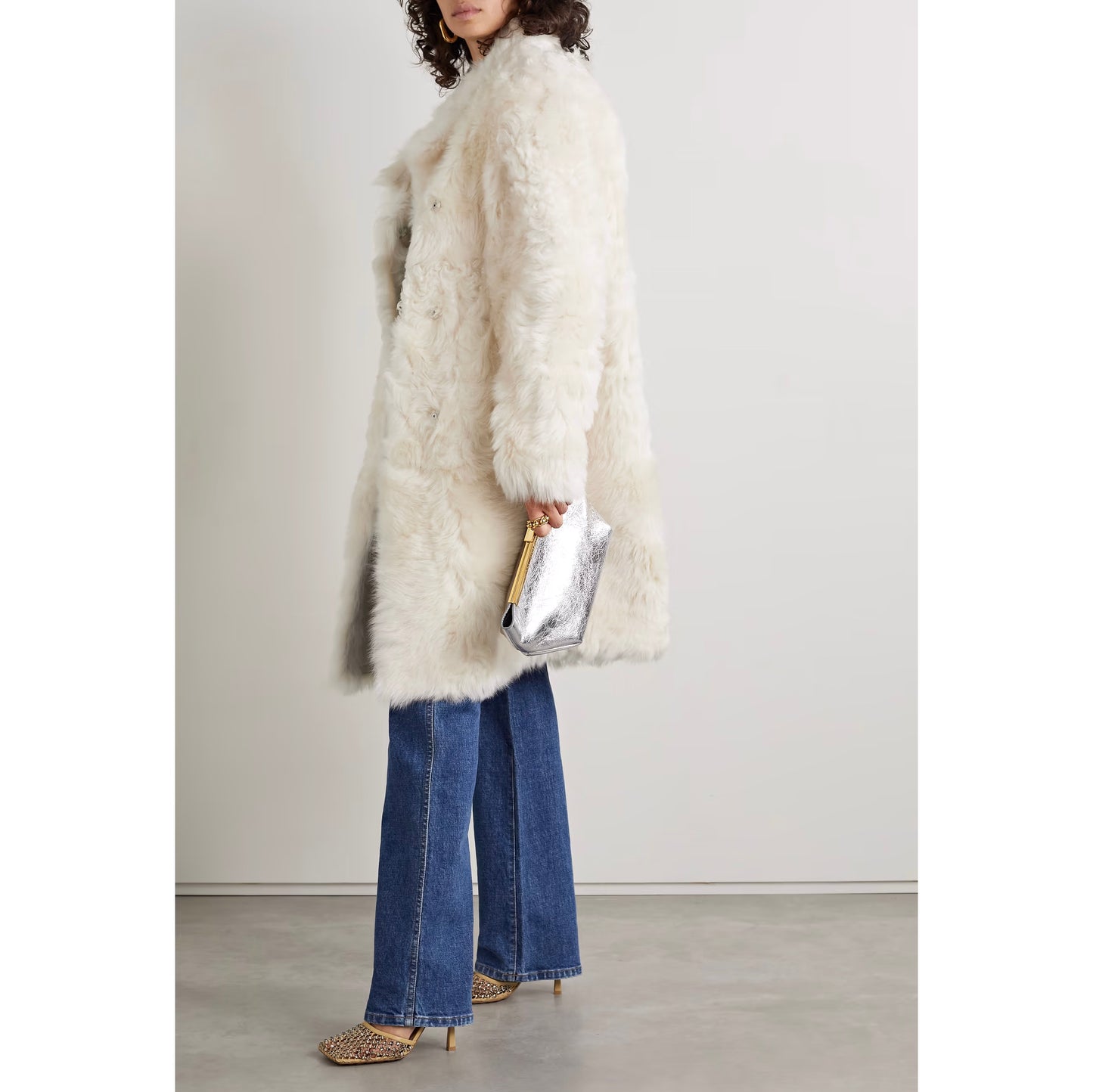 Yves Salomon Ivory Lamb Fur Coat w Belt, size 38 (fits 4/6)