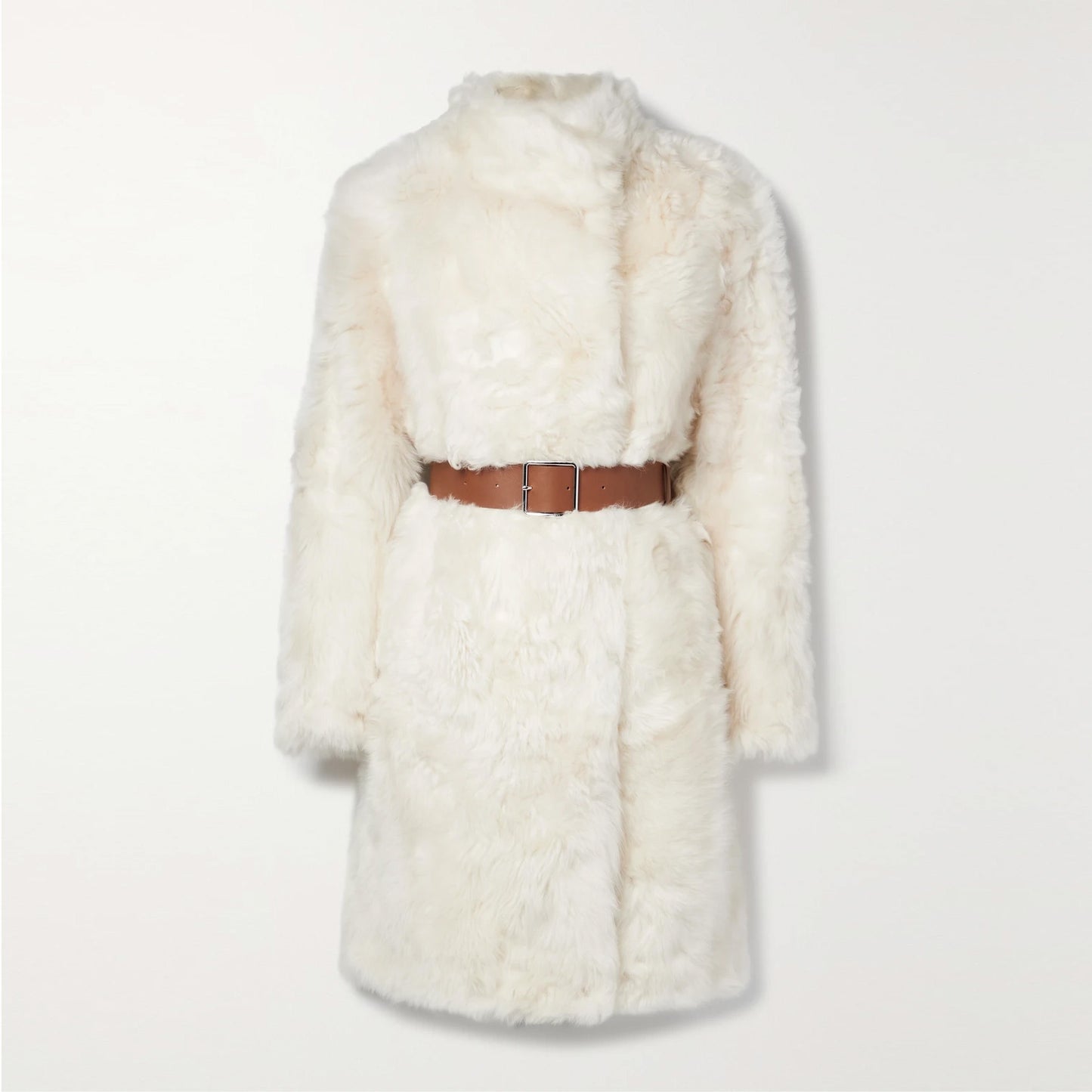 Yves Salomon Ivory Lamb Fur Coat w Belt, size 38 (fits 4/6)
