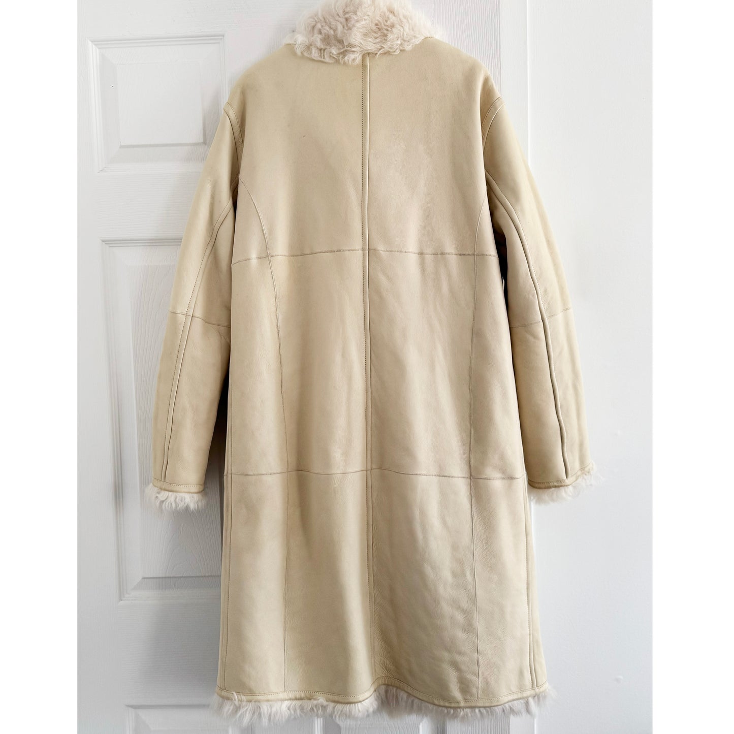 Yves Salomon Ivory Lamb Fur Coat w Belt, size 38 (fits 4/6)
