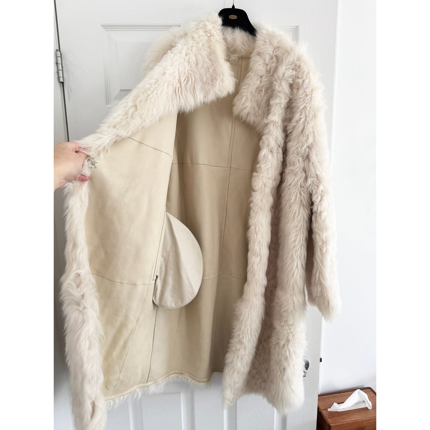 Yves Salomon Ivory Lamb Fur Coat w Belt, size 38 (fits 4/6)