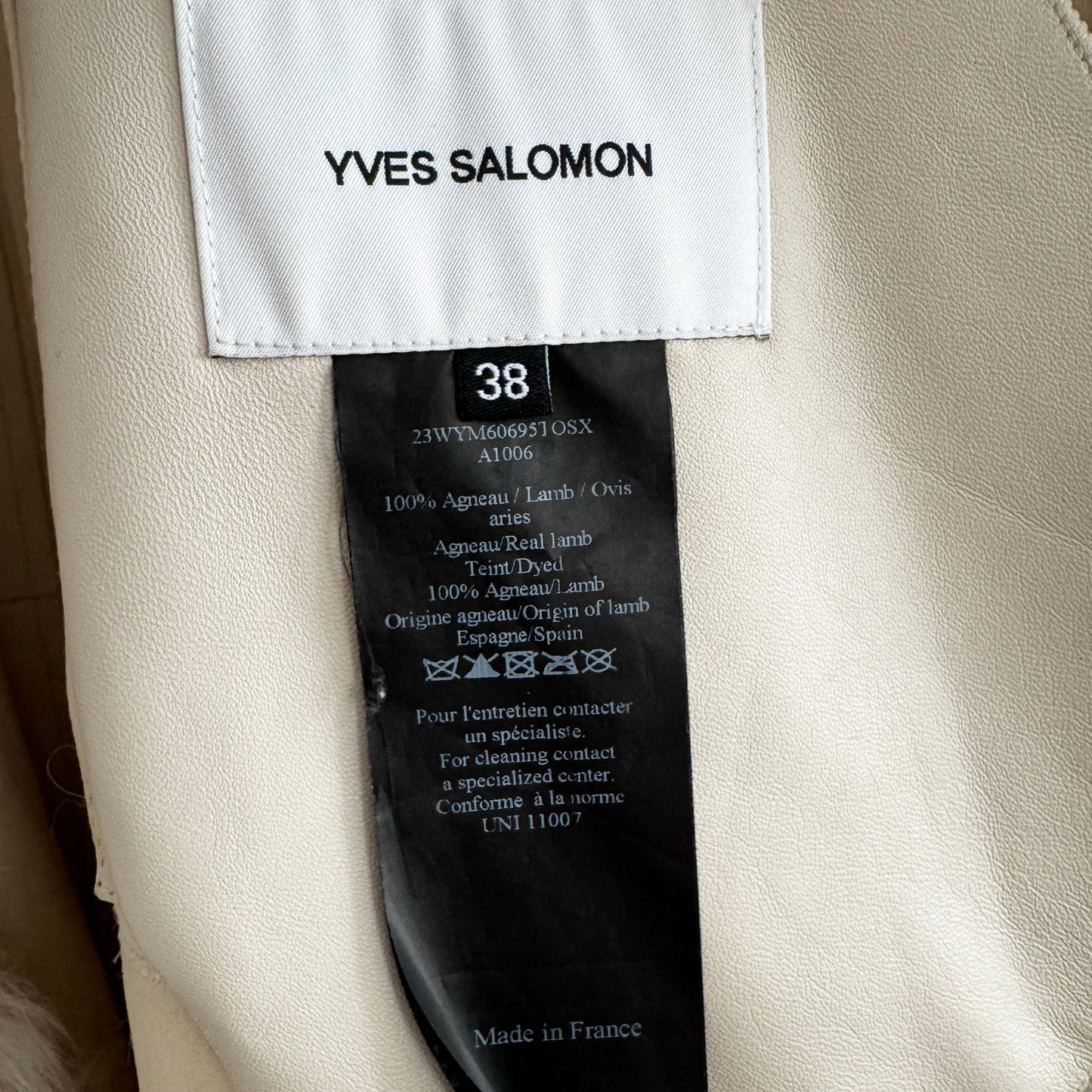 Yves Salomon Ivory Lamb Fur Coat w Belt, size 38 (fits 4/6)