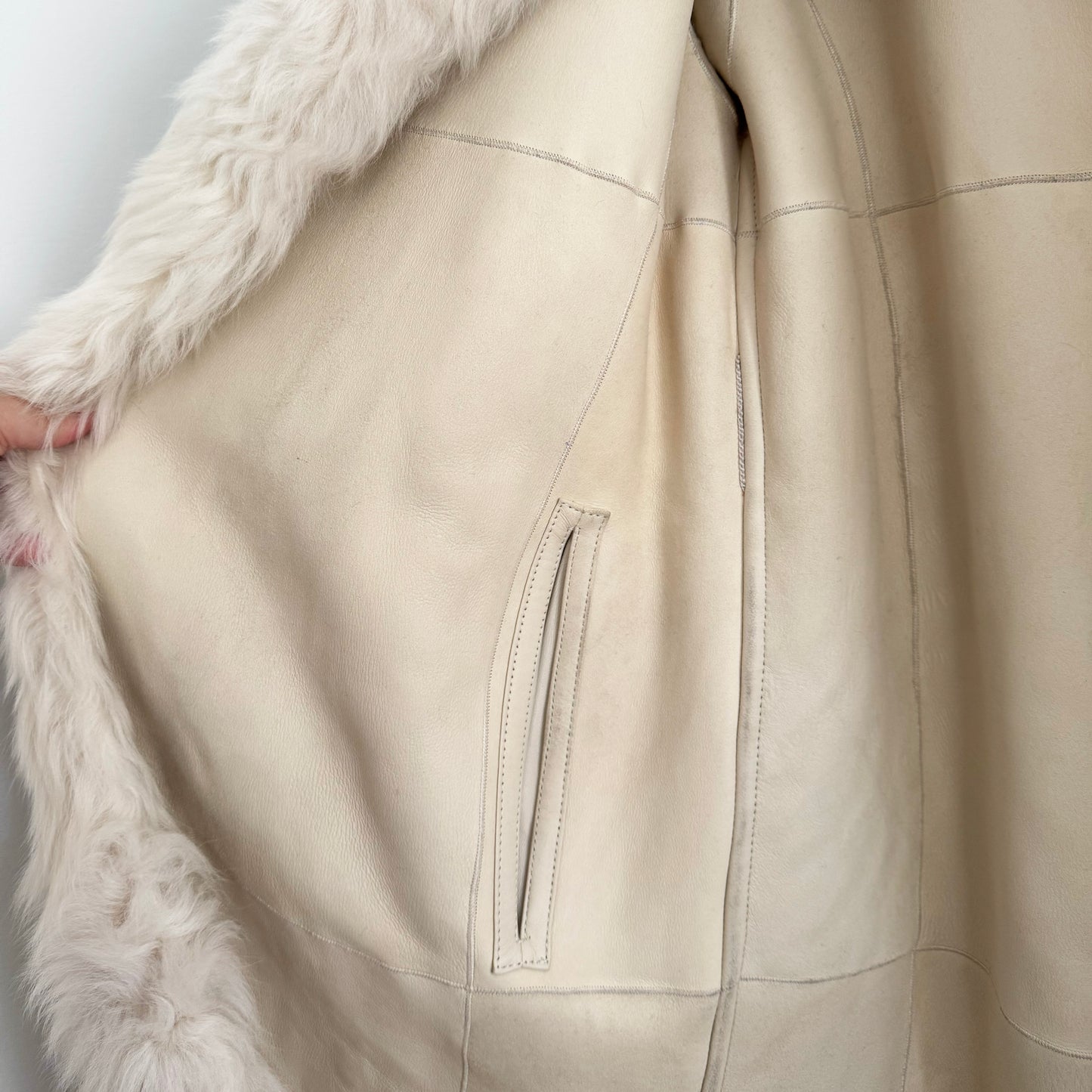 Yves Salomon Ivory Lamb Fur Coat w Belt, size 38 (fits 4/6)