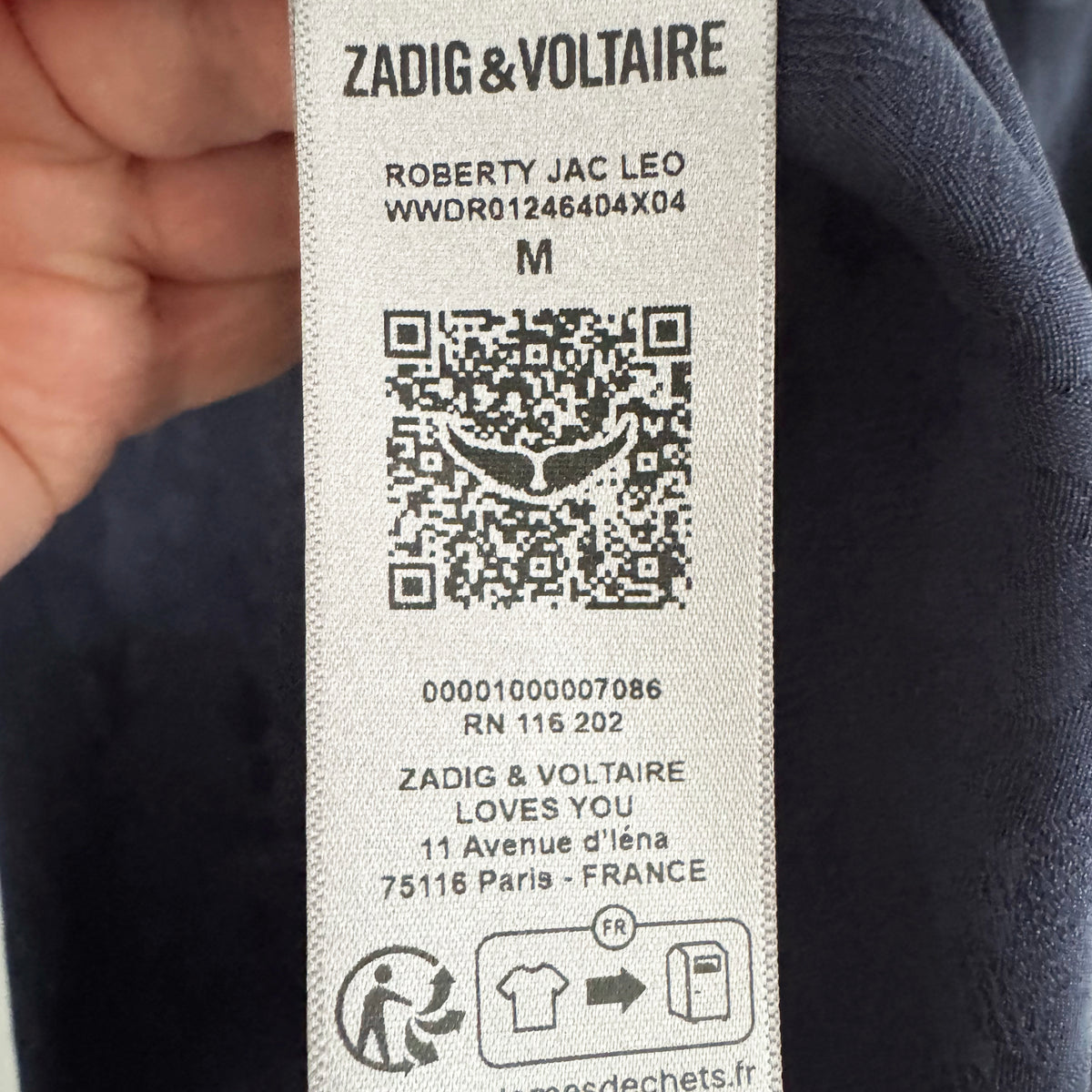 Zadig & Voltaire "Roberty" Silk Dress in Navy, size Medium (fits size Small)