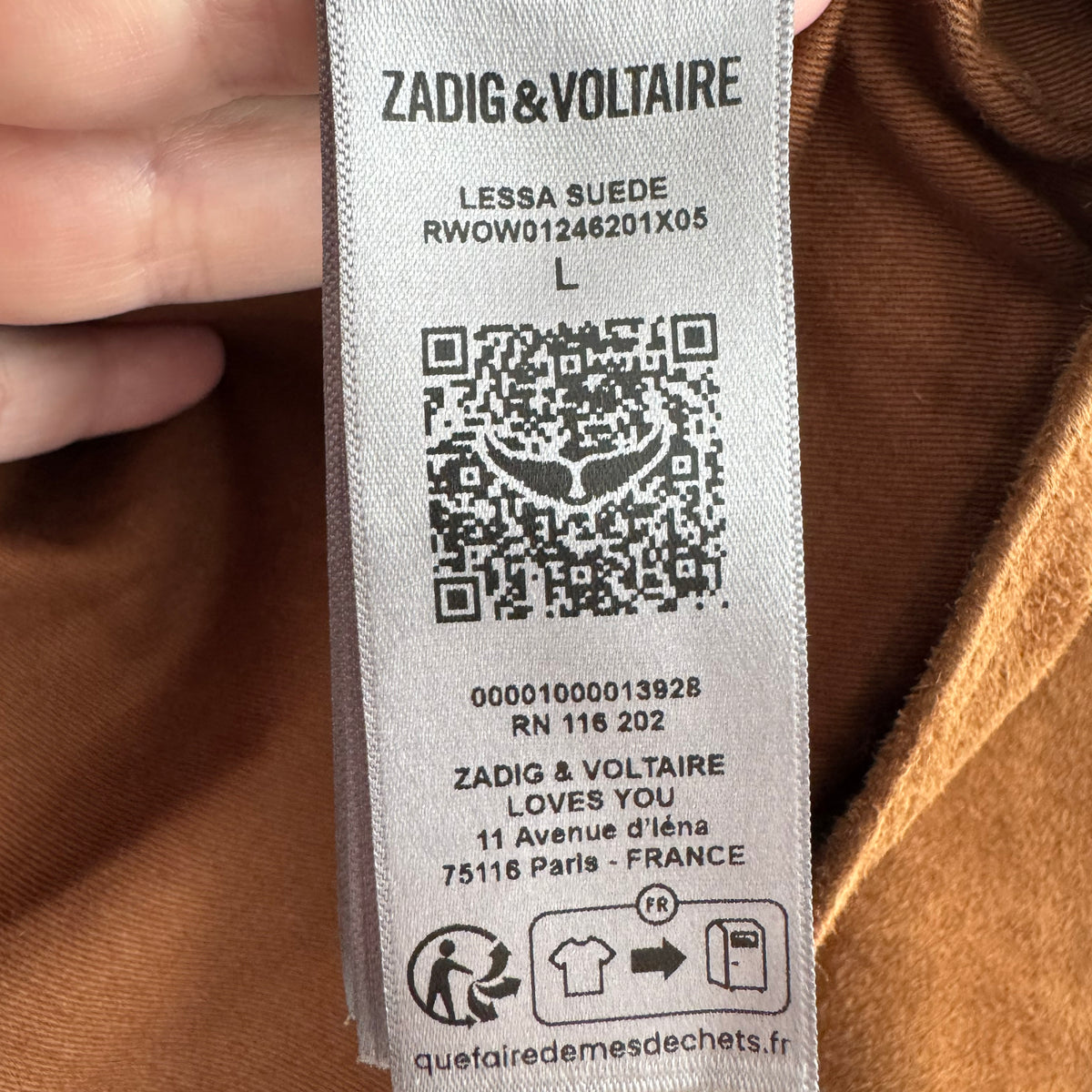 Zadig & Voltaire "Lessa" Suede Jacket in Brown, size Large