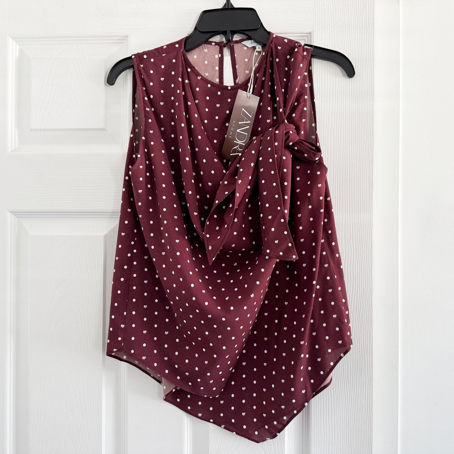 Zandra "Scarlett" Polka Dot Top in Burgundy, size Medium